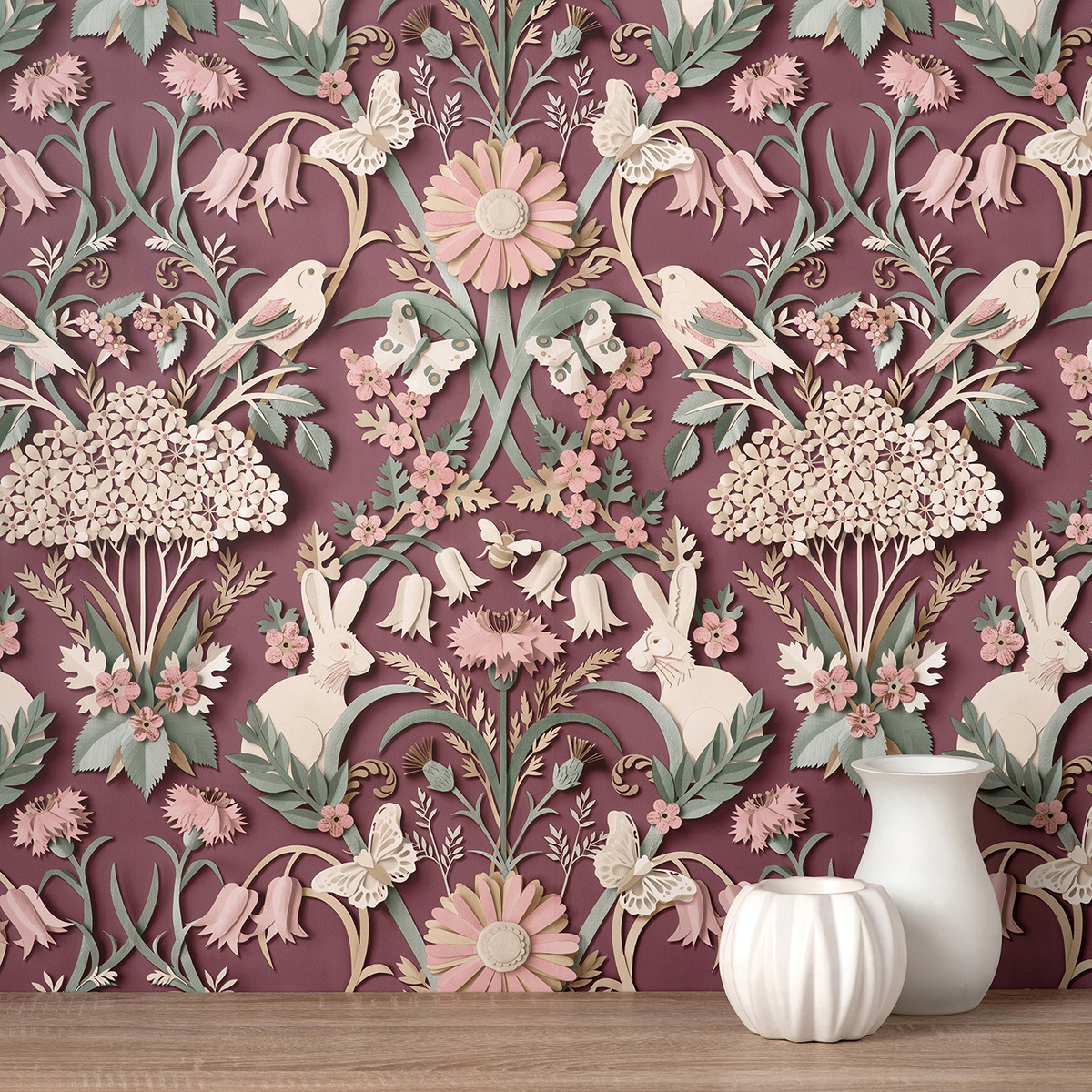 FD42949 Fae Plum Woodland Wallpaper by Fine Décor