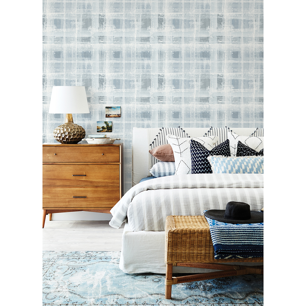 SLS4294 - Blue Stuart Plaid Plaid Peel and Stick Wallpaper - by NuWallpaper