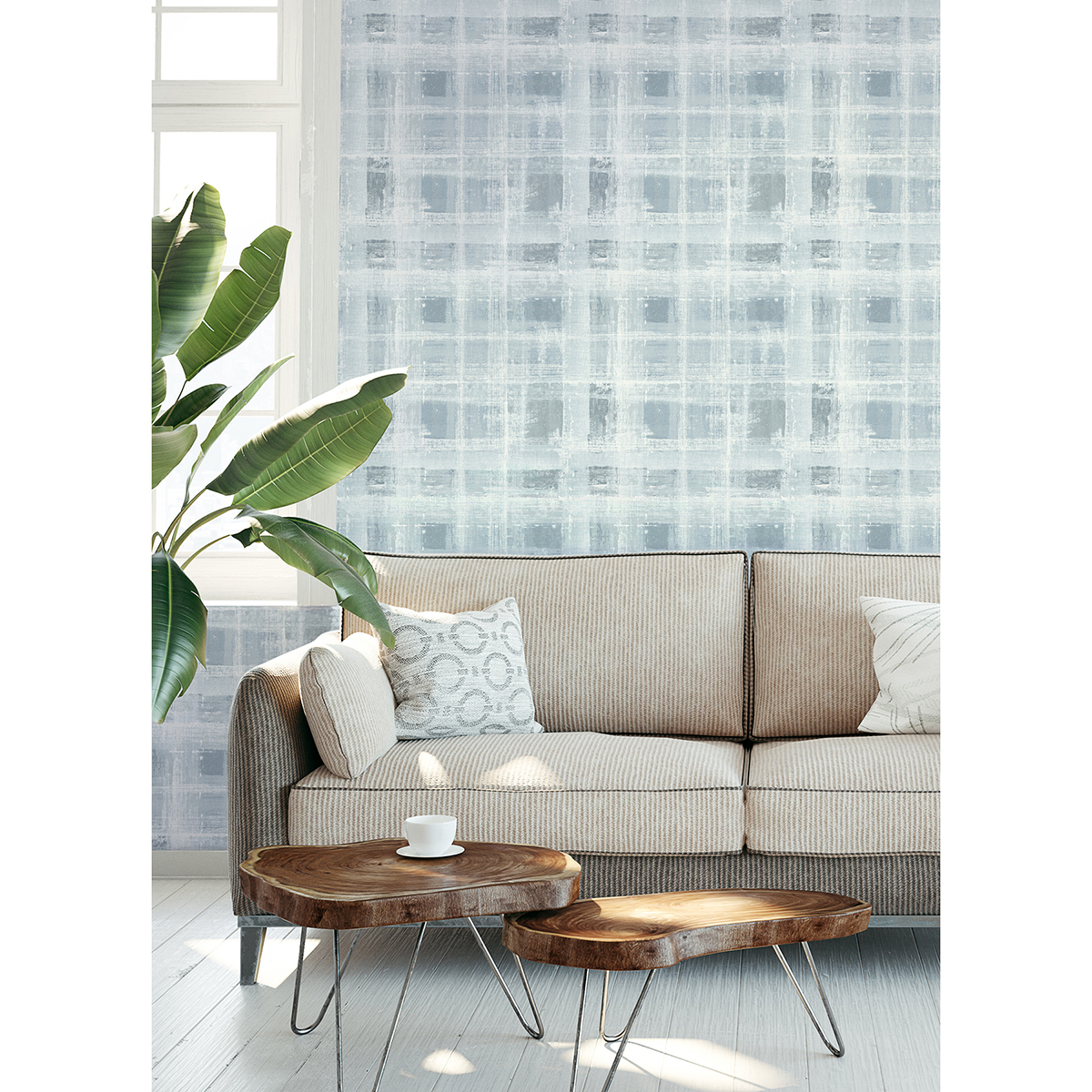 SLS4294 - Blue Stuart Plaid Plaid Peel and Stick Wallpaper - by NuWallpaper