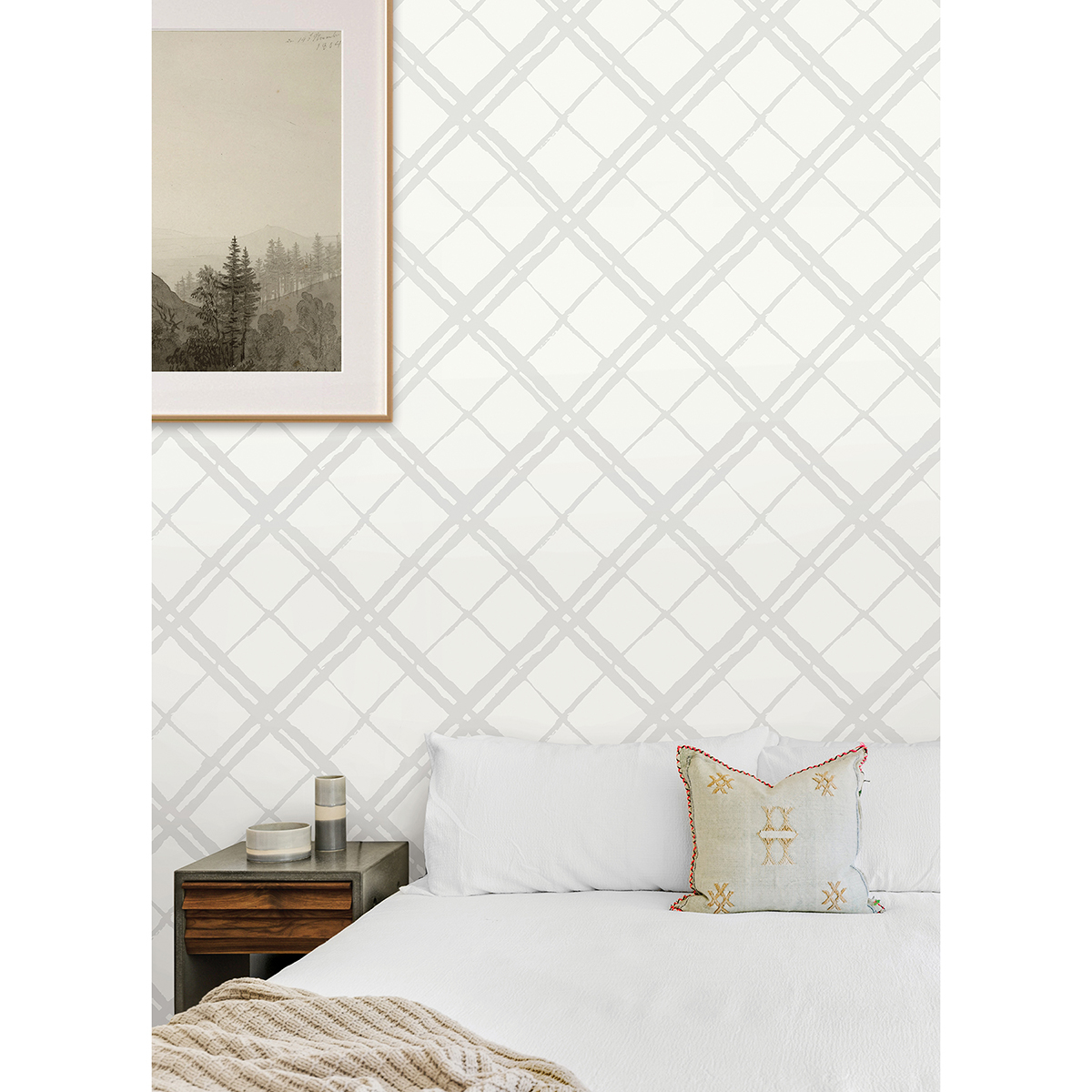 SLS4298 - Grey Espalier Geometric Geometric Peel and Stick Wallpaper