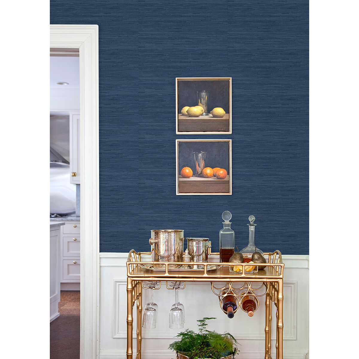 SSS4567 - Navy Blue Classic Faux Grasscloth Peel and Stick Wallpaper