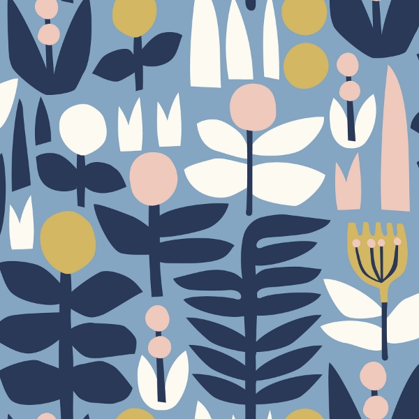 LDS4579 - Blue A Bit Of Folk Flower Peel and Stick Wallpaper - by Leah  Duncan x NuWallpaper