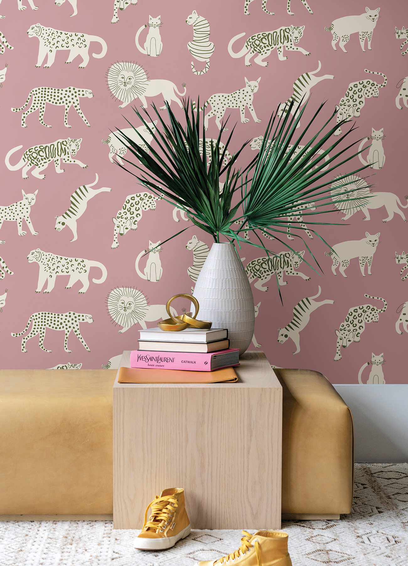 LDS4583 Pink Kitty Kitty Novelty Peel and Stick Wallpaper by Leah