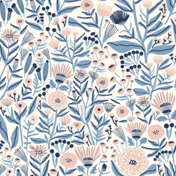 Peel-and-Stick Removable Wallpaper Navy Blue Florals Botanical Painted Doodle