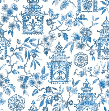 Picture of Helaine Blue Pagoda Wallpaper