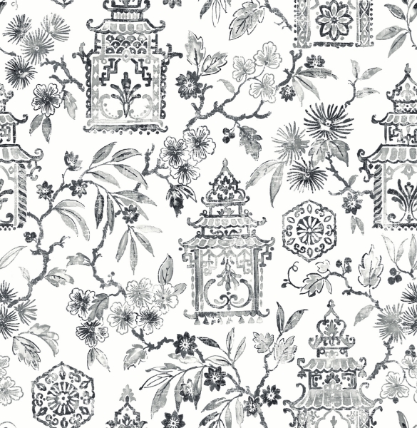 Picture of Helaine Charcoal Pagoda Wallpaper