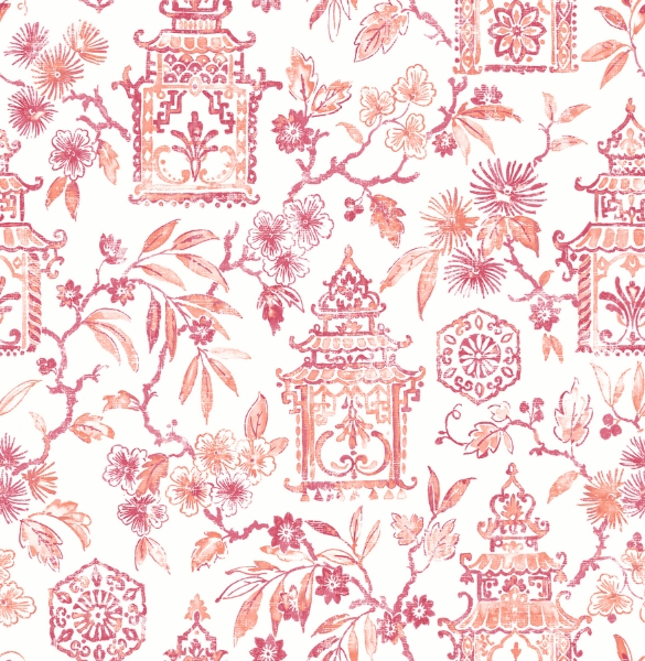 Picture of Helaine Coral Pagoda Wallpaper