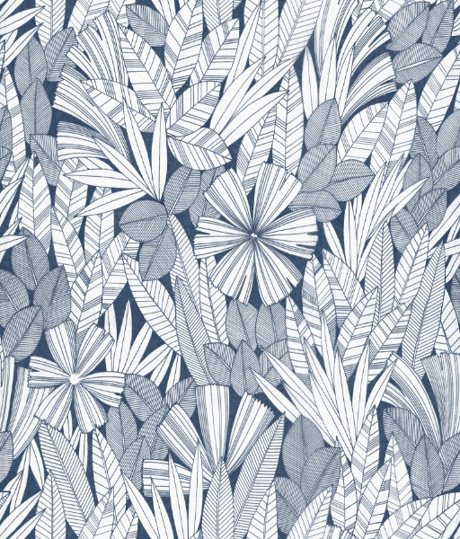 Picture of Bannon Blue Leaves Wallpaper