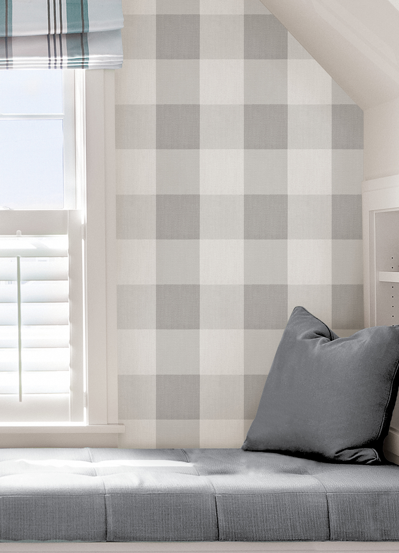 NU3671 - Grey Buffalo Plaid Plaid Peel and Stick Wallpaper - by NuWallpaper