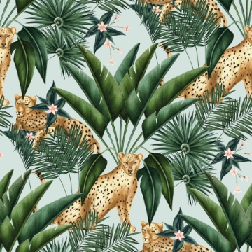 Picture of Augustus Aqua Jungle Cheetah Wallpaper