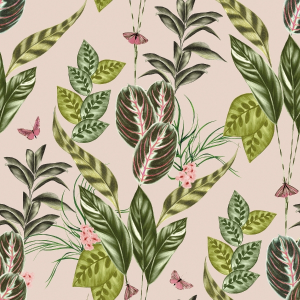 Picture of Spirit Light Pink Tropical Foliage Wallpaper