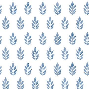 Picture of Ervic Blue Leaf Block Print Wallpaper