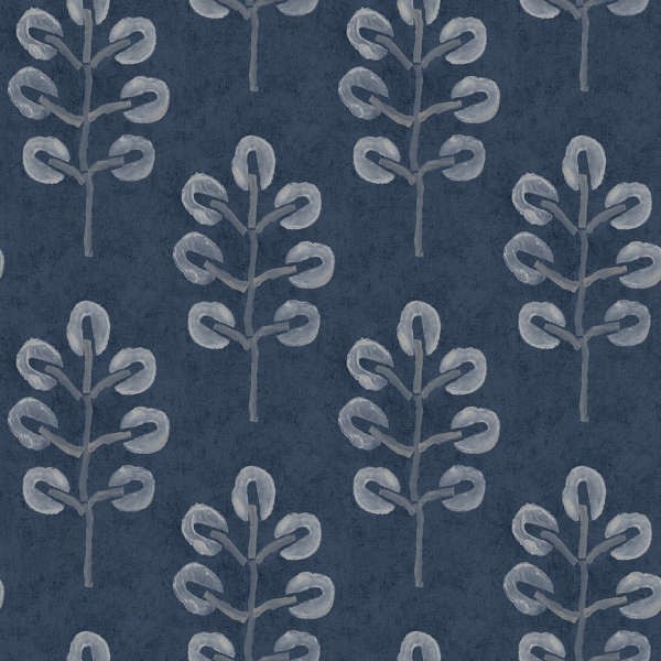 Picture of Plum Tree Dark Blue Botanical Wallpaper