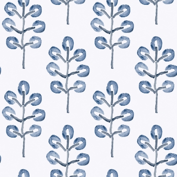 Picture of Plum Tree Blue Botanical Wallpaper