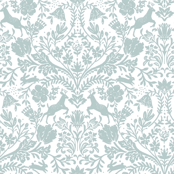 Picture of Forest Dance Aqua Damask Wallpaper