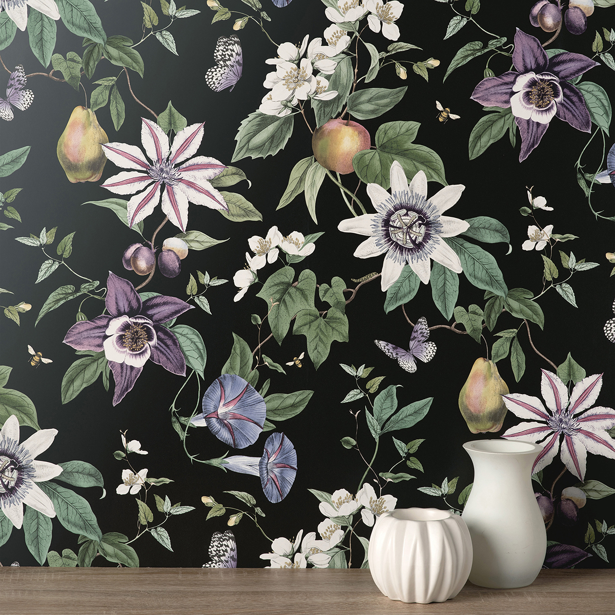 FD43060 Sierra Black Floral Wallpaper by Fine Décor
