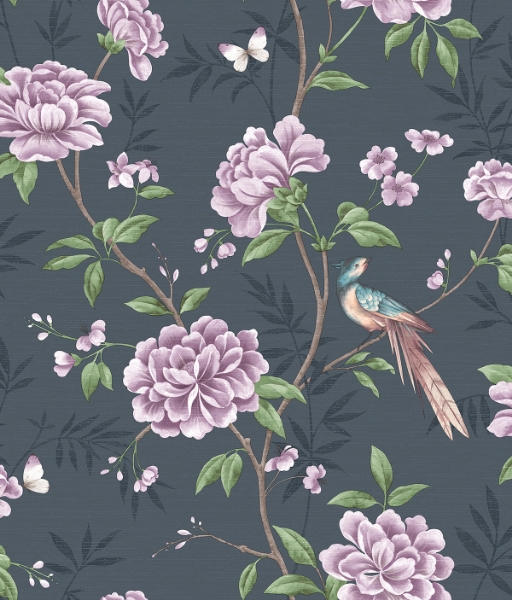 M1723 - Akina Navy Floral Wallpaper - by Fine Décor