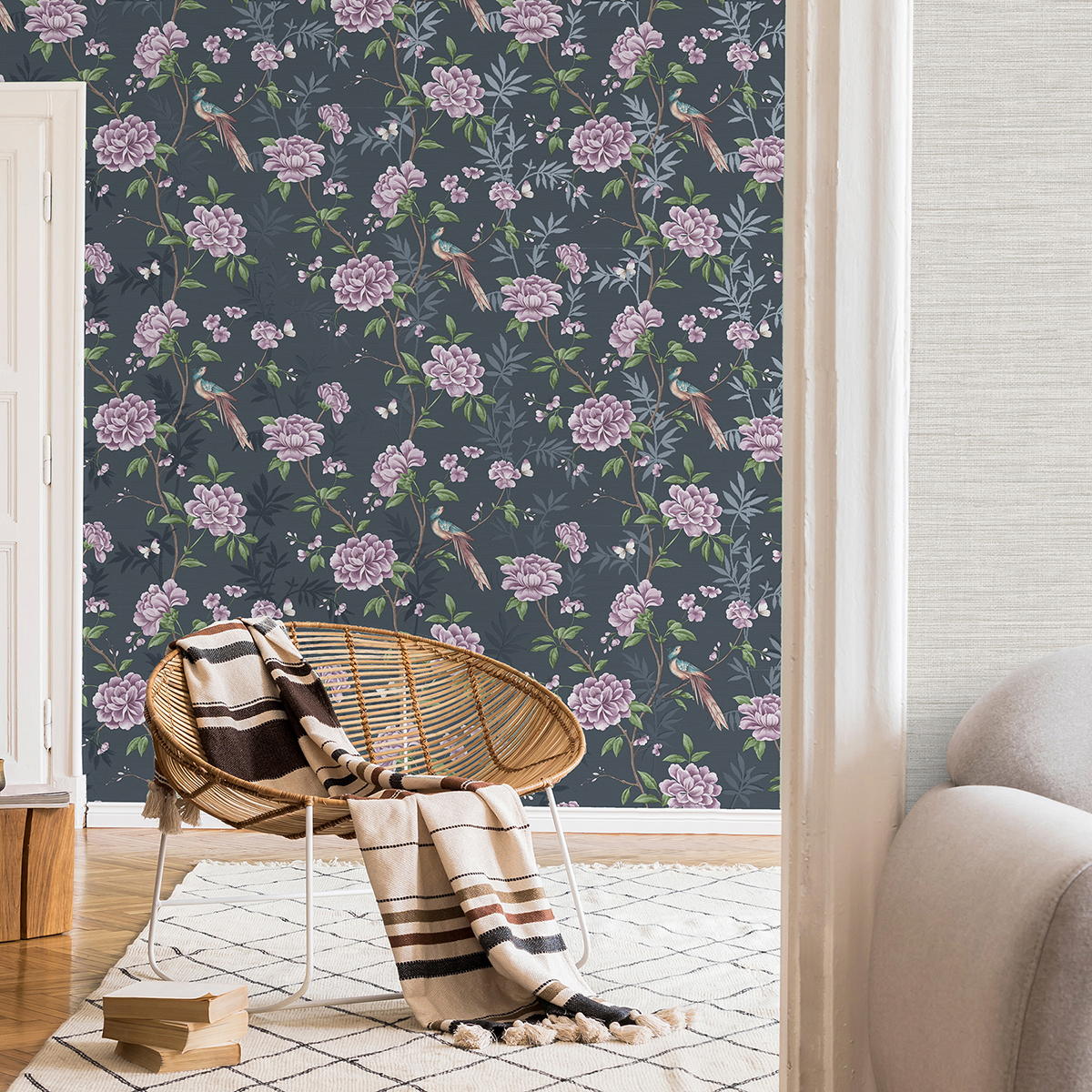 M1723 - Akina Navy Floral Wallpaper - by Fine Décor