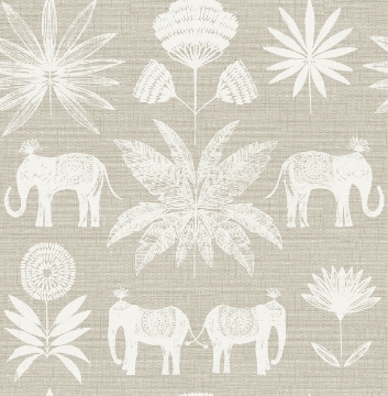 4014-26433 - Bazaar Light Grey Elephant Oasis Wallpaper - by A-Street Prints