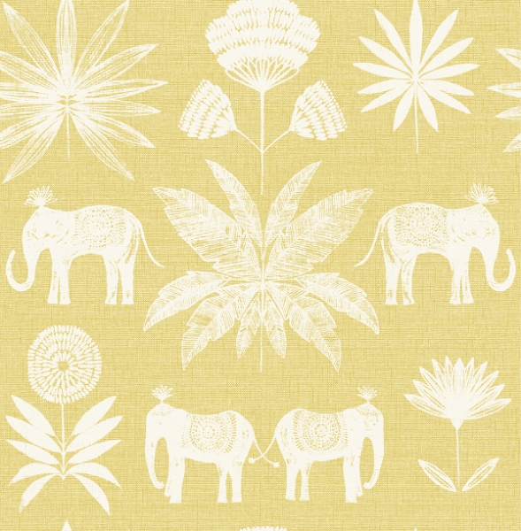 Picture of Bazaar Yellow Elephant Oasis Wallpaper