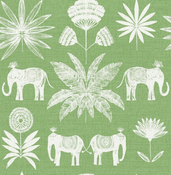 Picture of Bazaar Green Elephant Oasis Wallpaper
