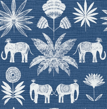 Picture of Bazaar Blue Elephant Oasis Wallpaper