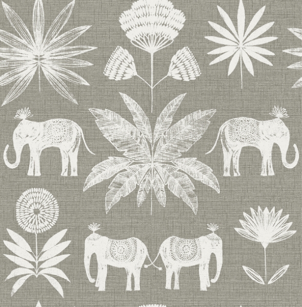 4014-26437 - Bazaar Grey Elephant Oasis Wallpaper - by A-Street Prints