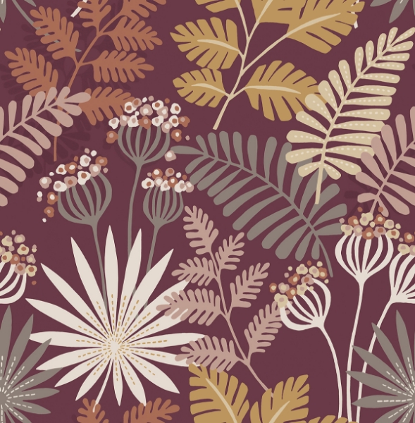 Picture of Praslin Merlot Botanical Wallpaper