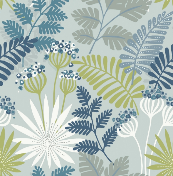 Picture of Praslin Sky Blue Botanical Wallpaper