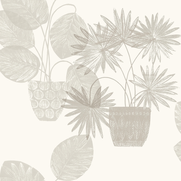 Picture of Aida Light Grey Potted Plant Wallpaper