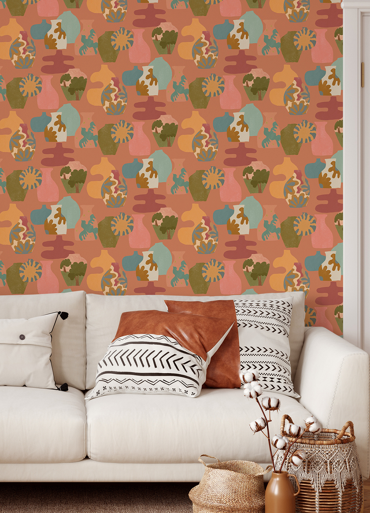 AHS4722 - Terracotta Miracle Vases Geometric Peel and Stick Wallpaper