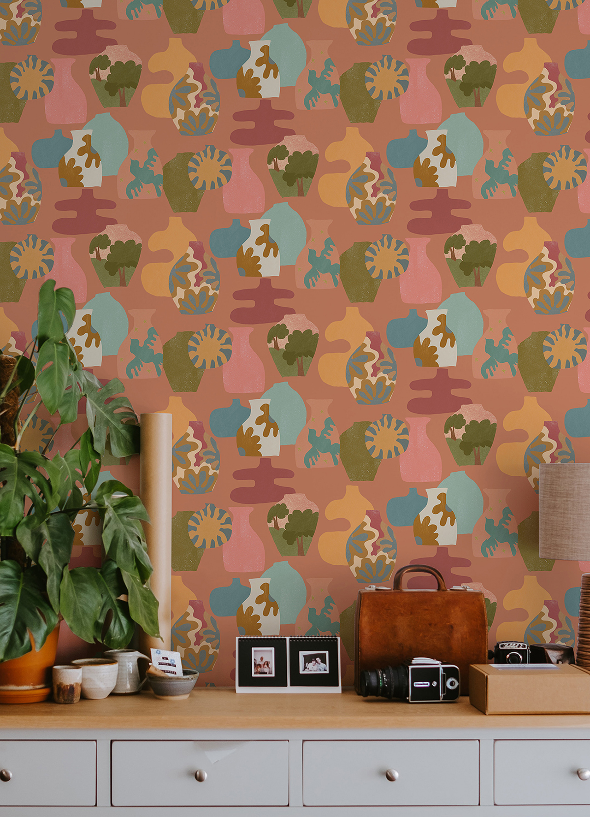 AHS4722 - Terracotta Miracle Vases Geometric Peel and Stick Wallpaper