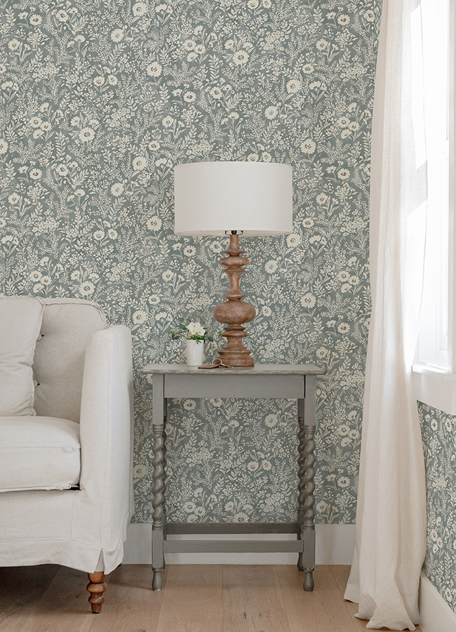 407270051 Agathon Blue Floral Wallpaper by Chesapeake