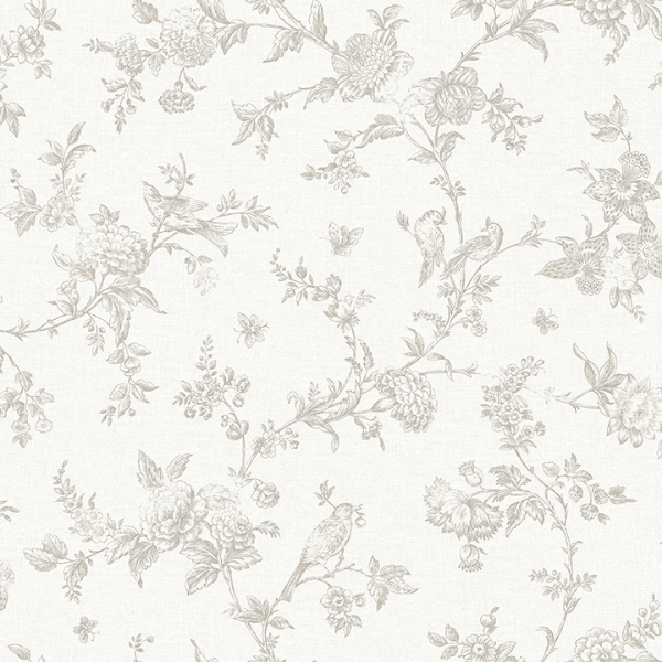 4072-70063 - Nightingale Taupe Floral Trail Wallpaper - by Chesapeake