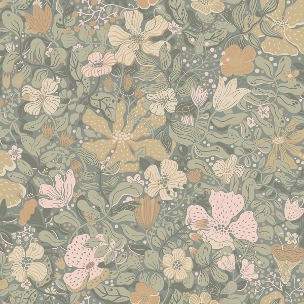 Picture of Midsommar Grey Floral Medley Wallpaper