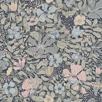 Picture of Midsommar Dark Blue Floral Medley Wallpaper