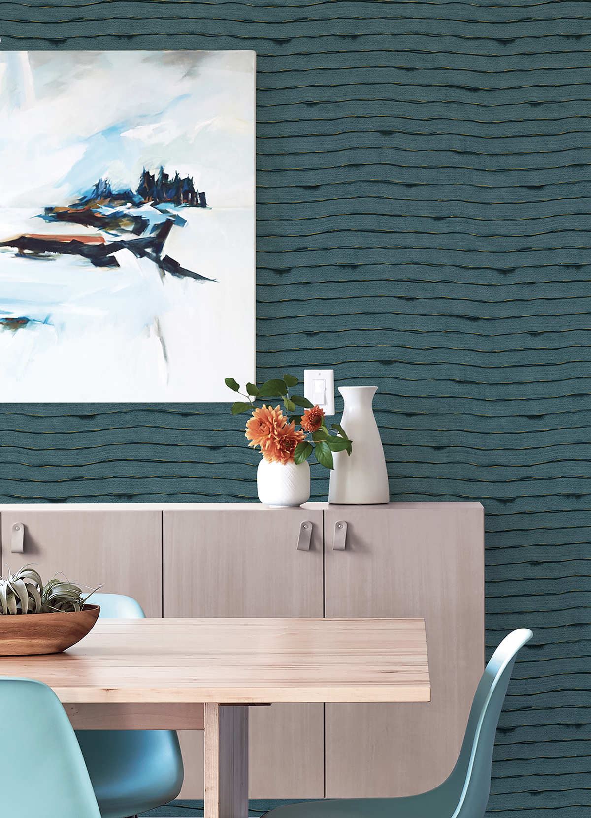 AST4682 - Naia Blue Horizontal Wavy Lines Wallpaper - by A-Street Prints