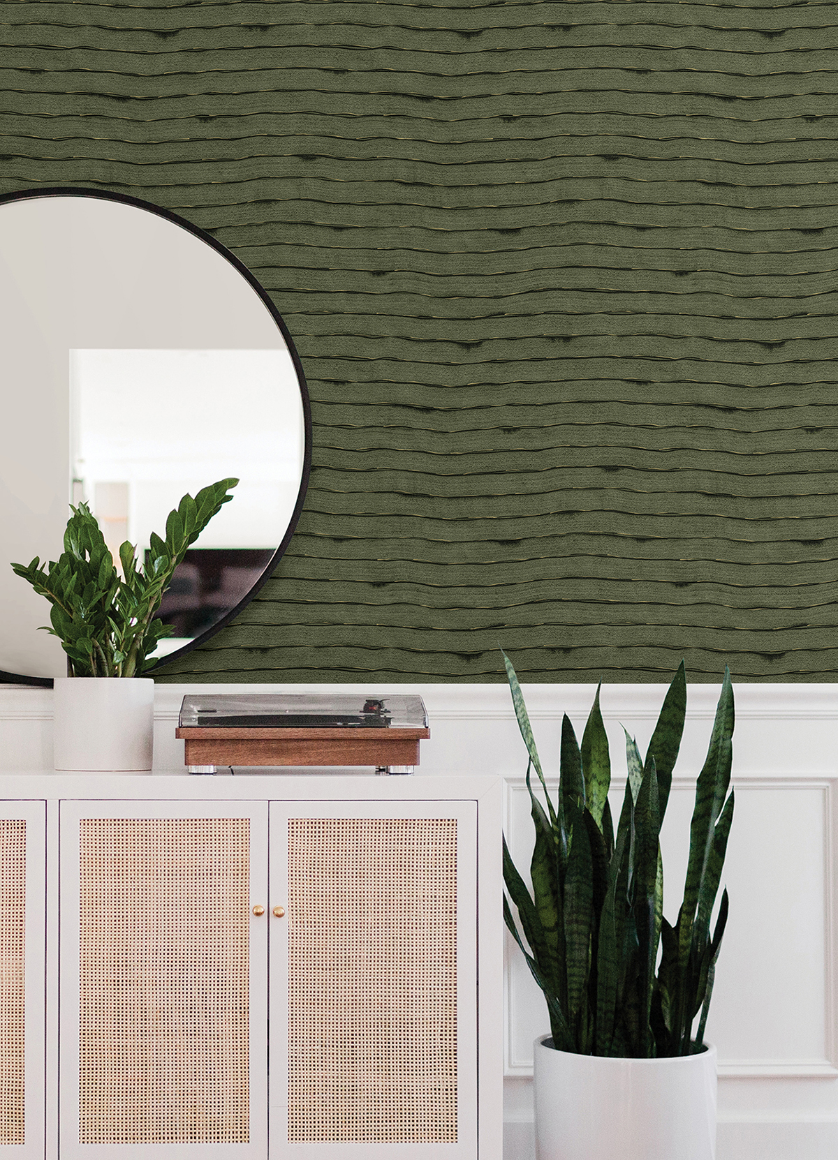 AST4683 - Naia Green Horizontal Wavy Lines Wallpaper - by A-Street Prints