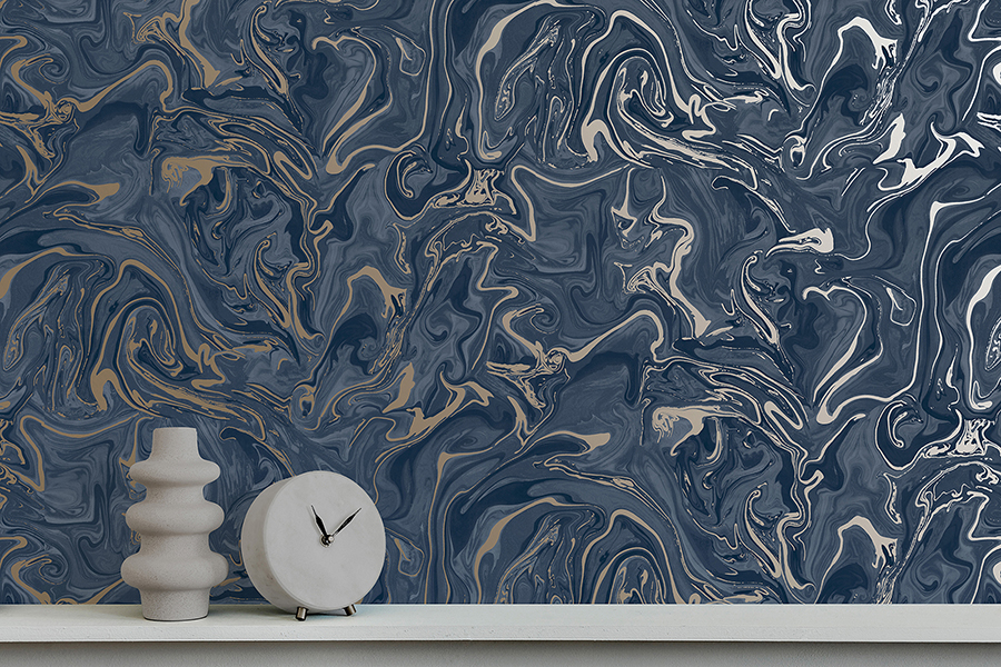 FD43055 - Suave Navy Marble Wallpaper - by Fine Décor