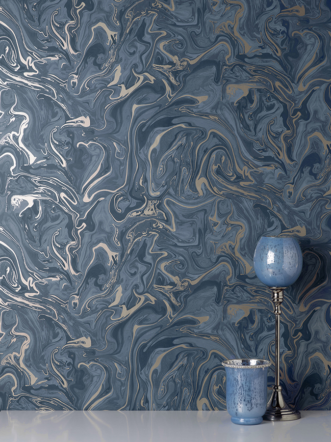 FD43055 - Suave Navy Marble Wallpaper - by Fine Décor