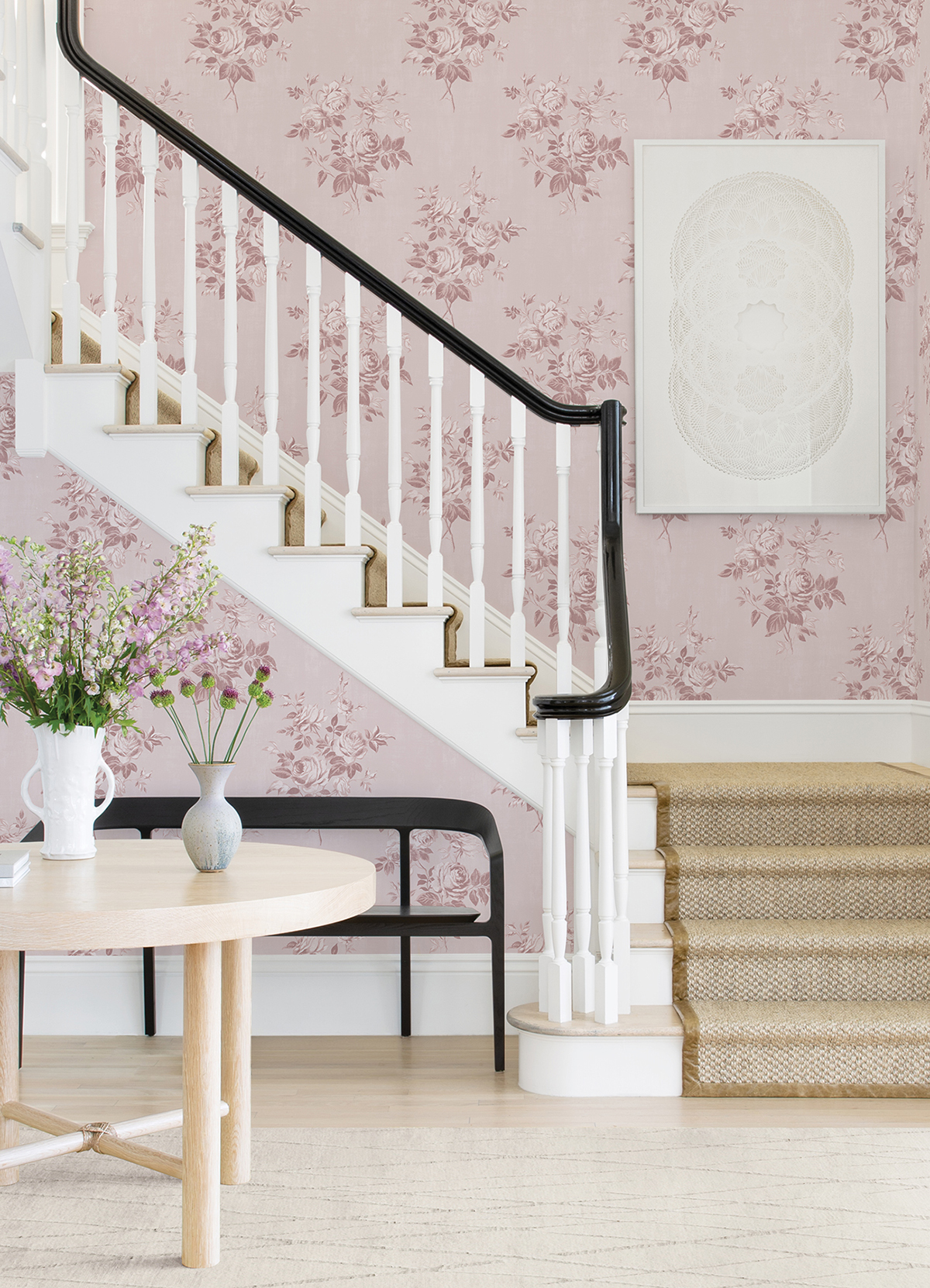 ATS4738 Blush Rosecliff Flower Peel and Stick Wallpaper by Ashley