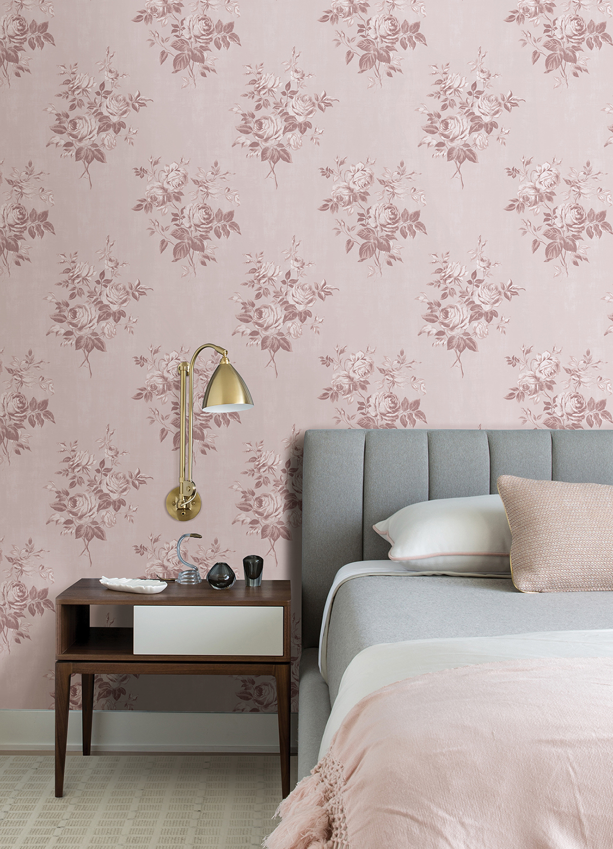 ATS4738 Blush Rosecliff Flower Peel and Stick Wallpaper by Ashley