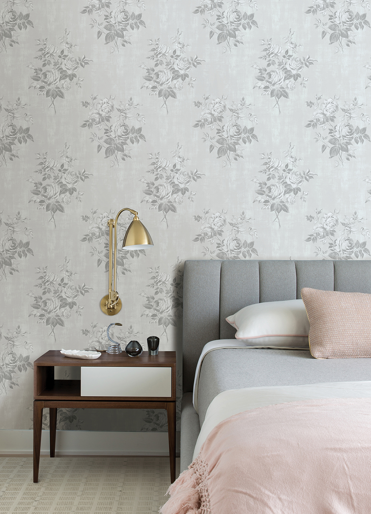 ATS4739 Grey Rosecliff Flower Peel and Stick Wallpaper by Ashley
