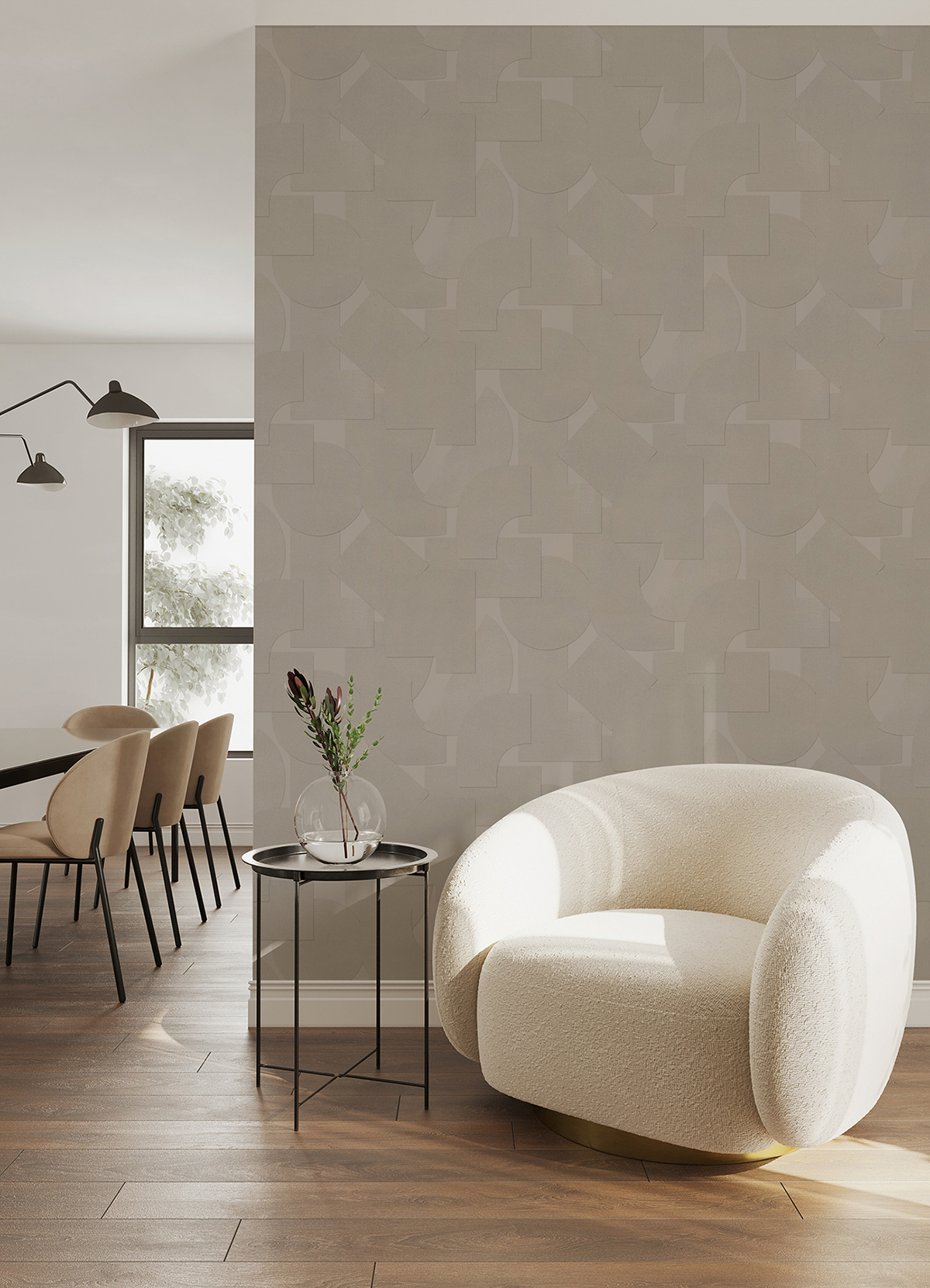 ATS4747 Taupe Bas Geometric Peel and Stick Wallpaper by Ashley