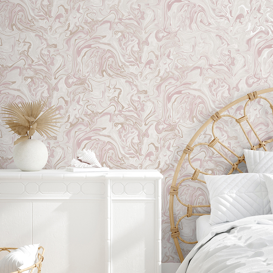 NHS4770 Blush Marble Swirl Peel and Stick Wallpaper by InHome