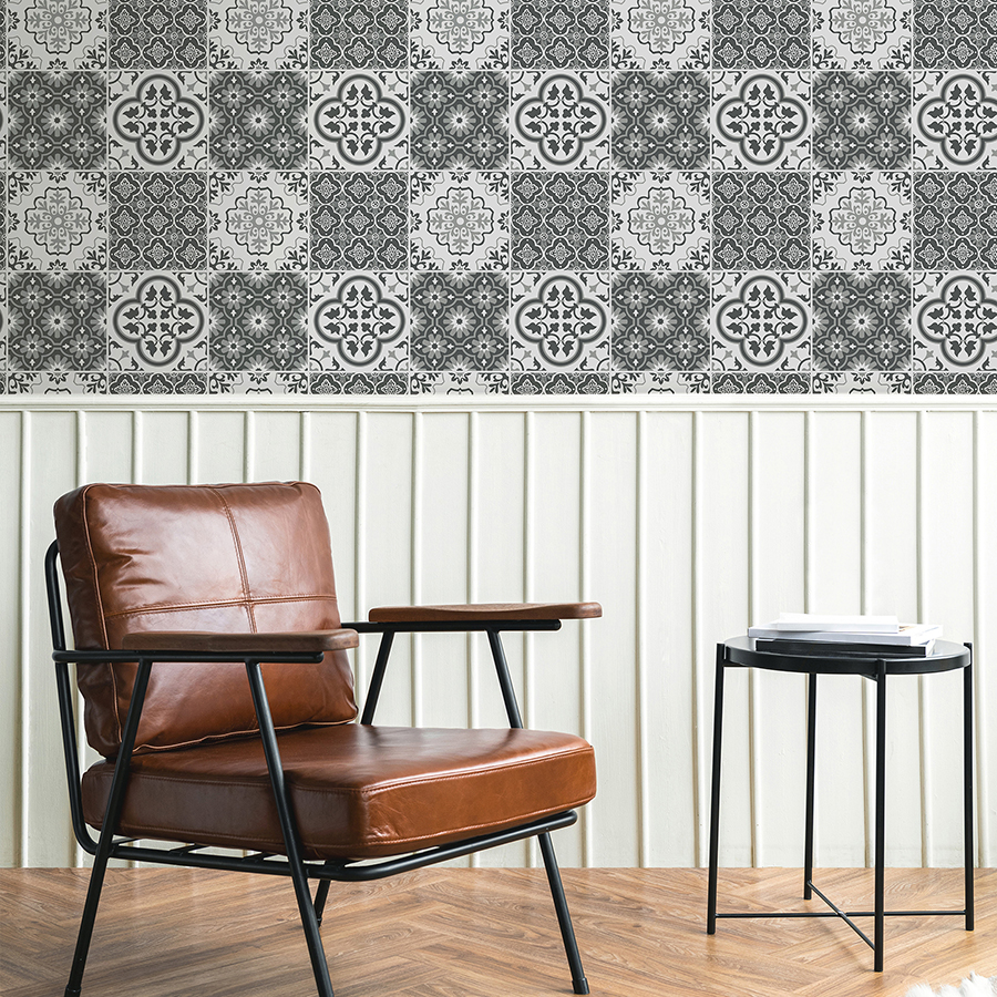 NHS4773 - Charcoal Lisbon Tile Peel and Stick Wallpaper - by InHome