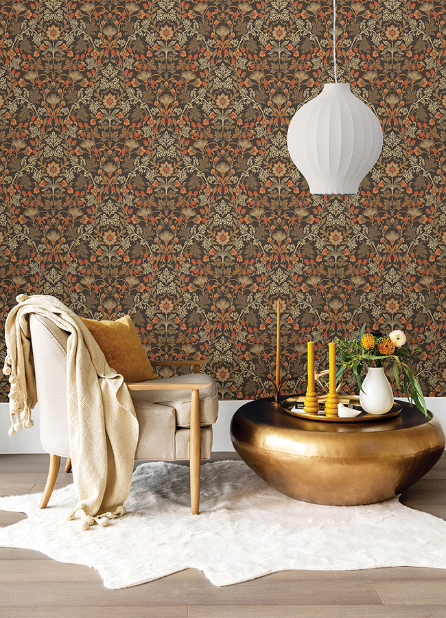 316004 - Lila Orange Strawberry Floral Wallpaper - by Eijffinger