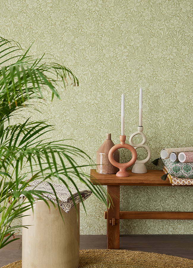 316024 - Zahara Olive Floral Wallpaper - By Eijffinger