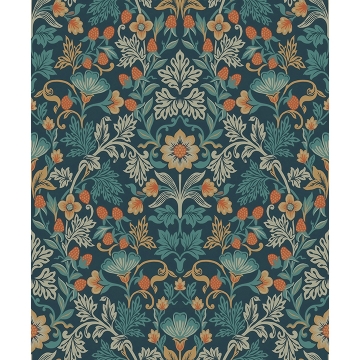 Picture of Lila Blue Strawberry Floral Wallpaper