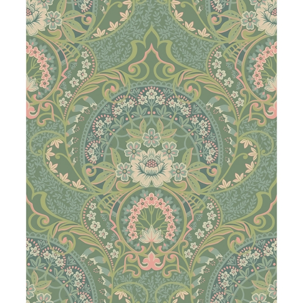 Picture of Nasrin Sea Green Damask Wallpaper